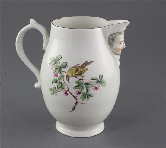 A Derby ovoid shaped mask jug, c.1760-5, 15.5cm, rim chip
